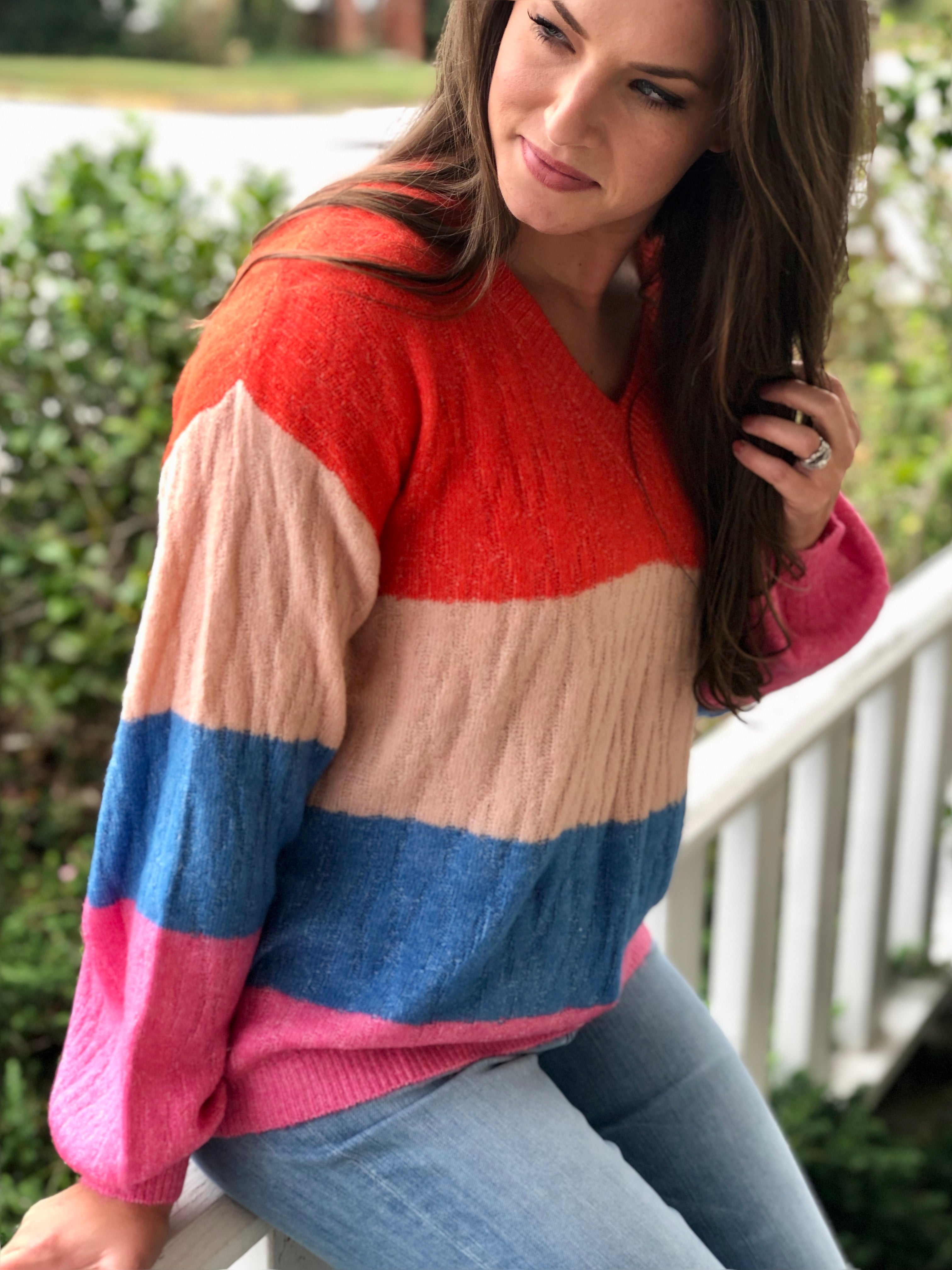 V-Neck Color Block Sweater