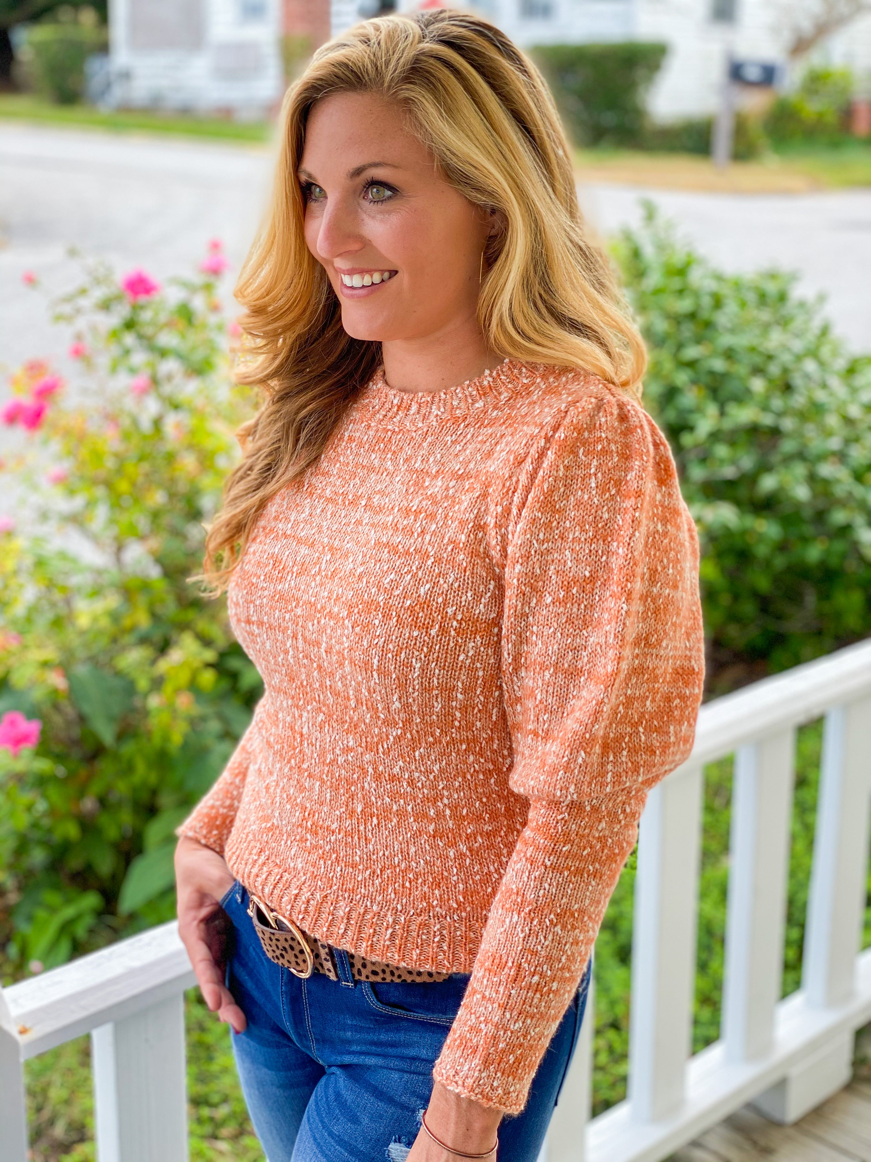 Puff Sleeve Speckled Fitted Sweater