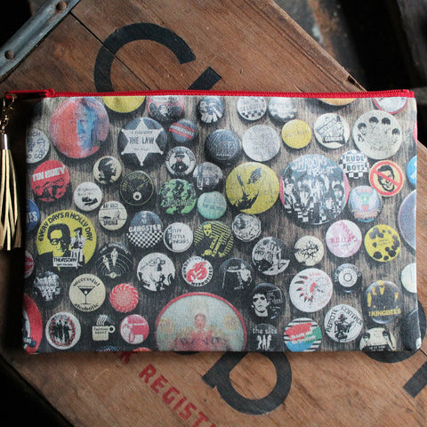punk rock button collection fabric designed fashion handbag by RadCakes Manasquan NJ