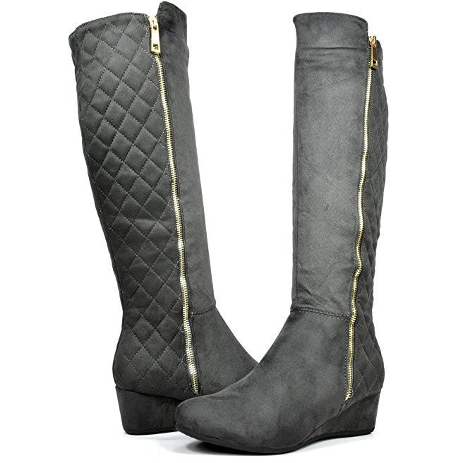 low wedge knee high boots