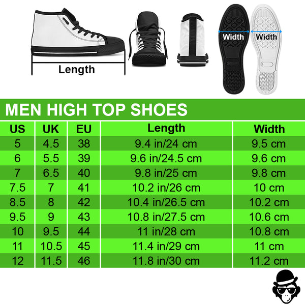 HIGH TOP SHOES SIZE CHARTS FOR MEN