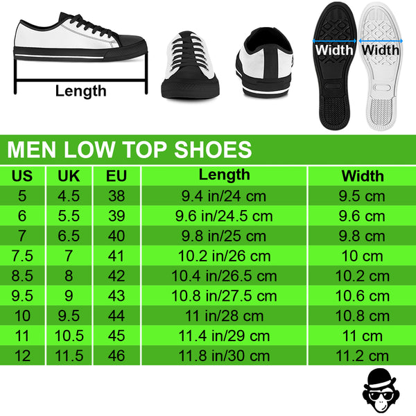 LOW TOP SHOES SIZE CHARTS FOR MEN