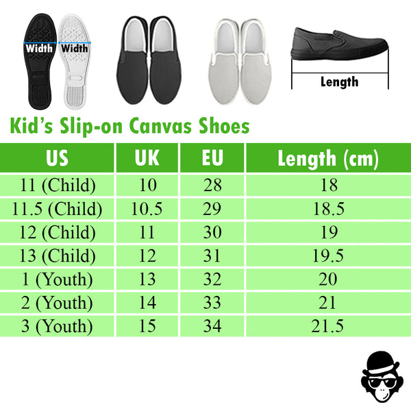 SLIP ONS SIZE CHARTS FOR KIDS