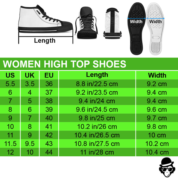HIGH TOP SHOES SIZE CHARTS FOR WOMEN