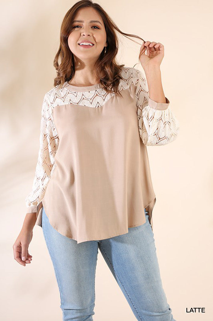 Danna Crochet Tunic Top Plus : Latte