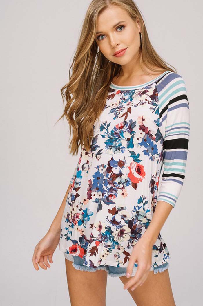 Abbie Casual Print Tunic Top : Blue