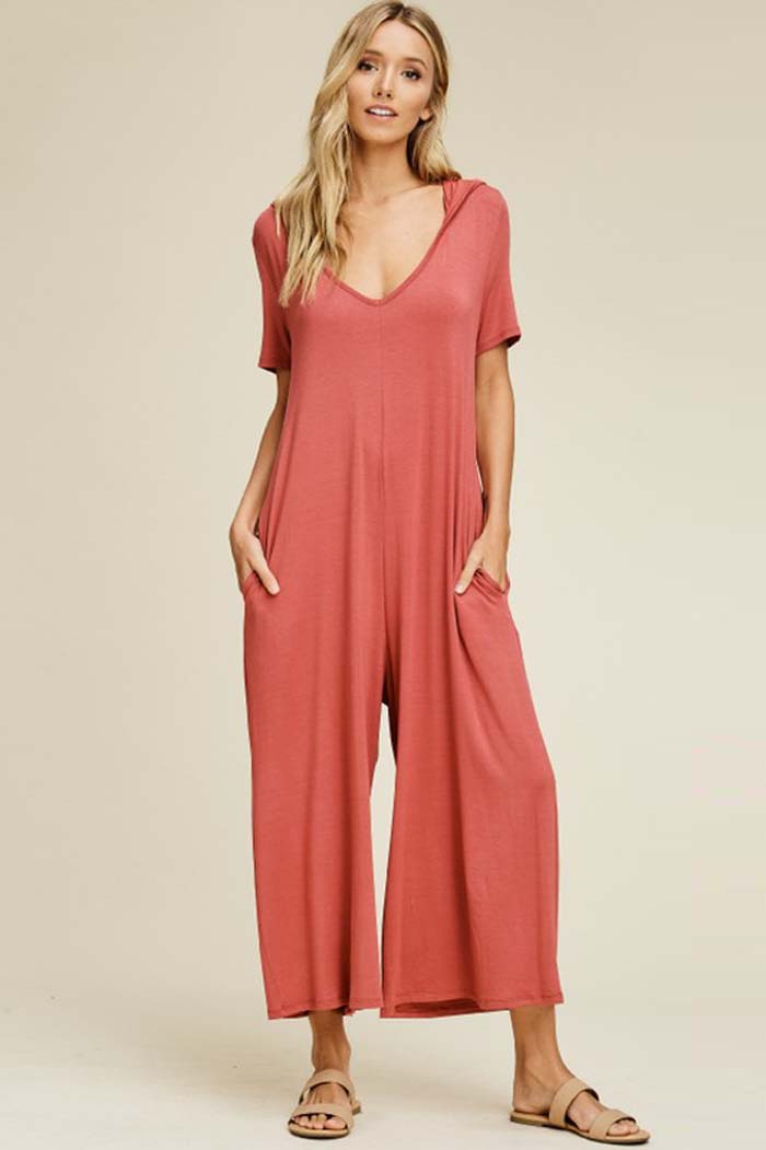 Georgia Hooded Cropped Jumpsuits : Papaya