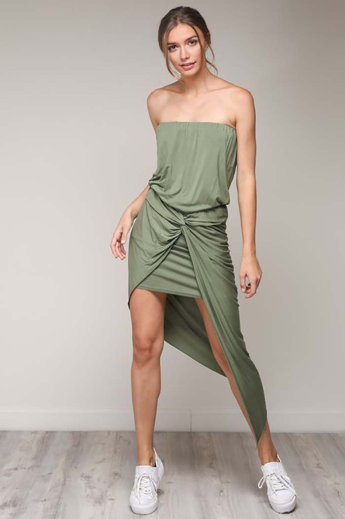 Ruby Drape Unbalance Dress : Grass