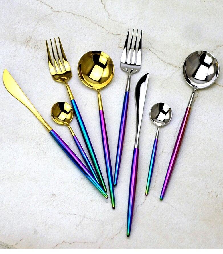 rainbow-handle-stainless-steel-flatware-24-pcs-set