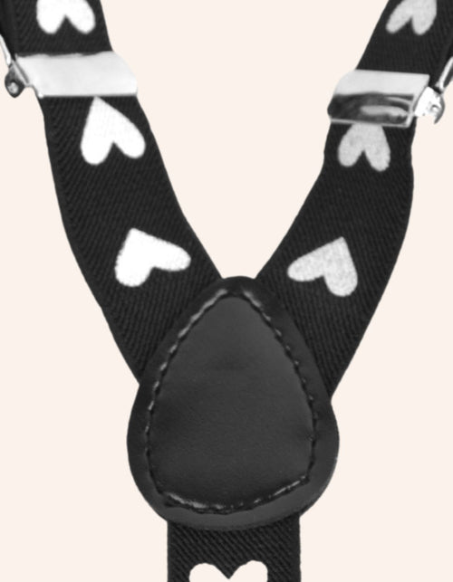 Amour Suspenders Elastic White Hearts Black