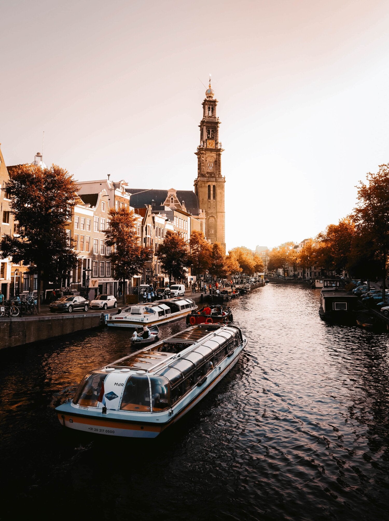 Amsterdam canal at sunset in Autumn