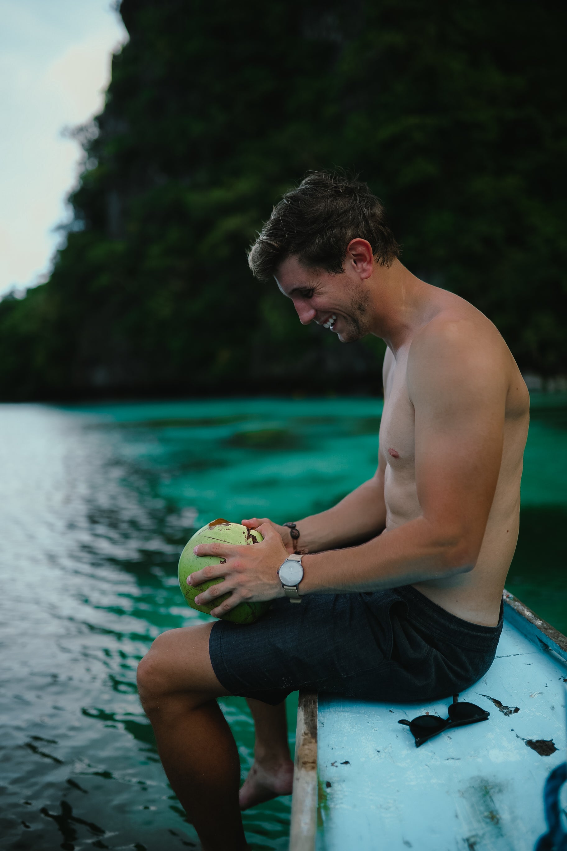 Lost LeBlanc in Coron Philippines on boat with coconut