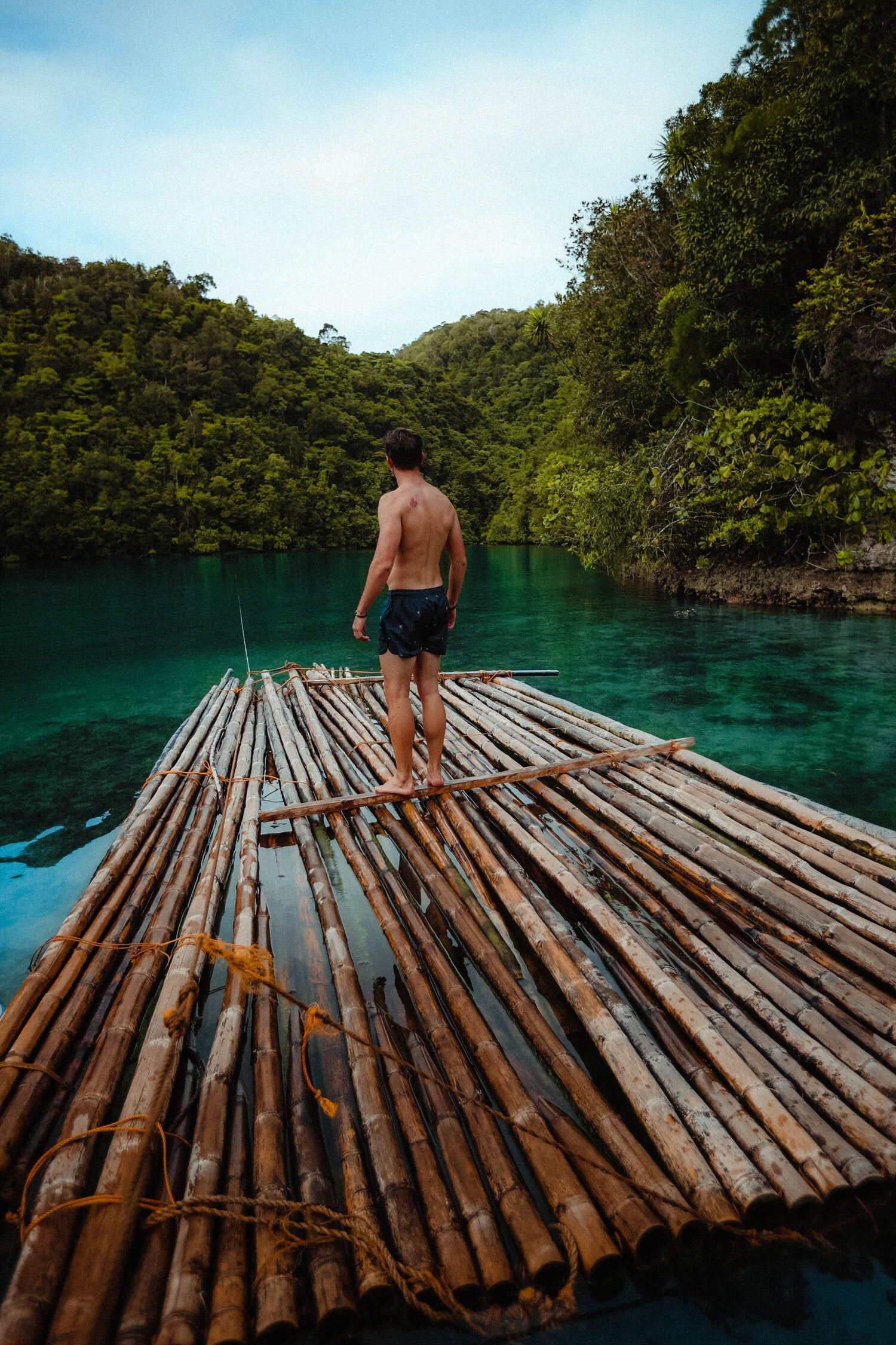 Lost LeBlanc on bamboo raft in Siargao