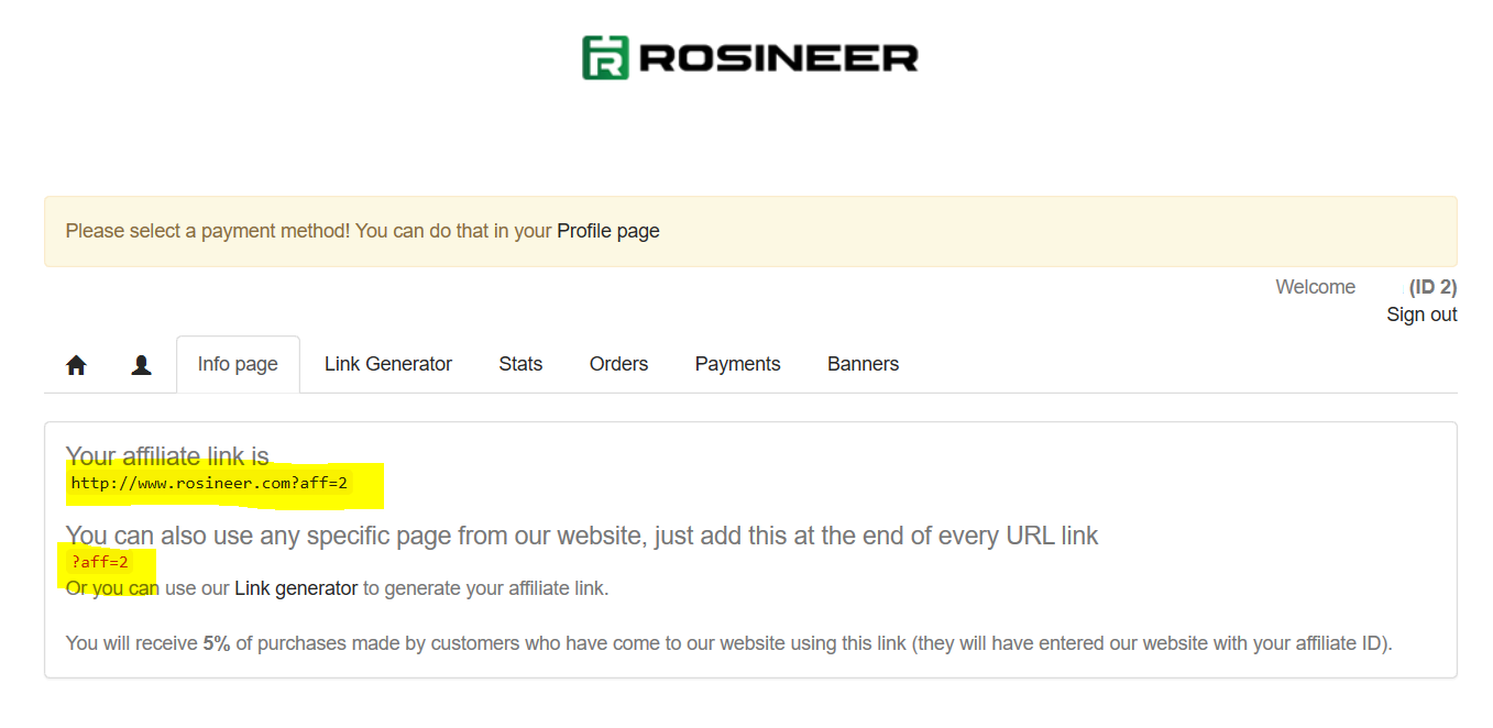 Rosineer Affiliate Referral Info