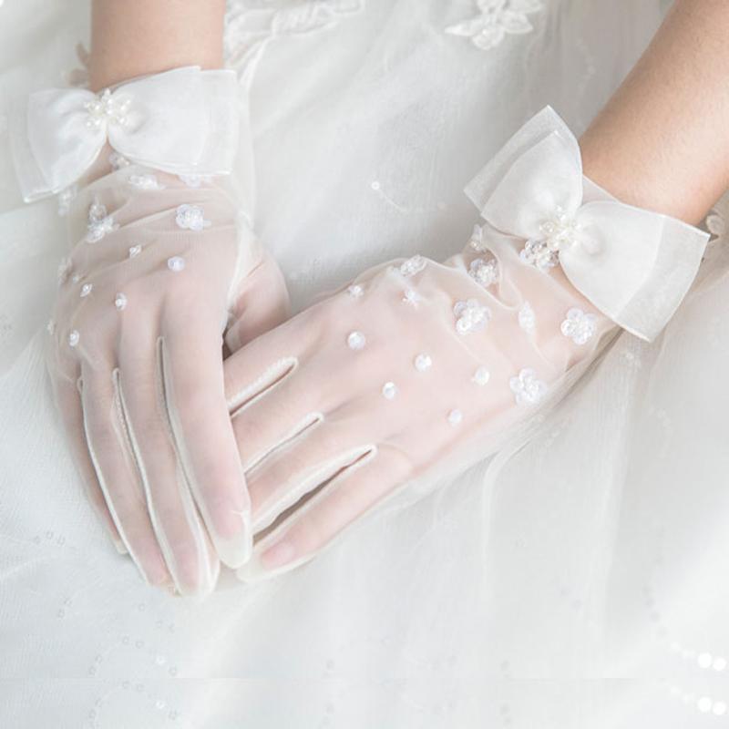 short ivory wedding gloves
