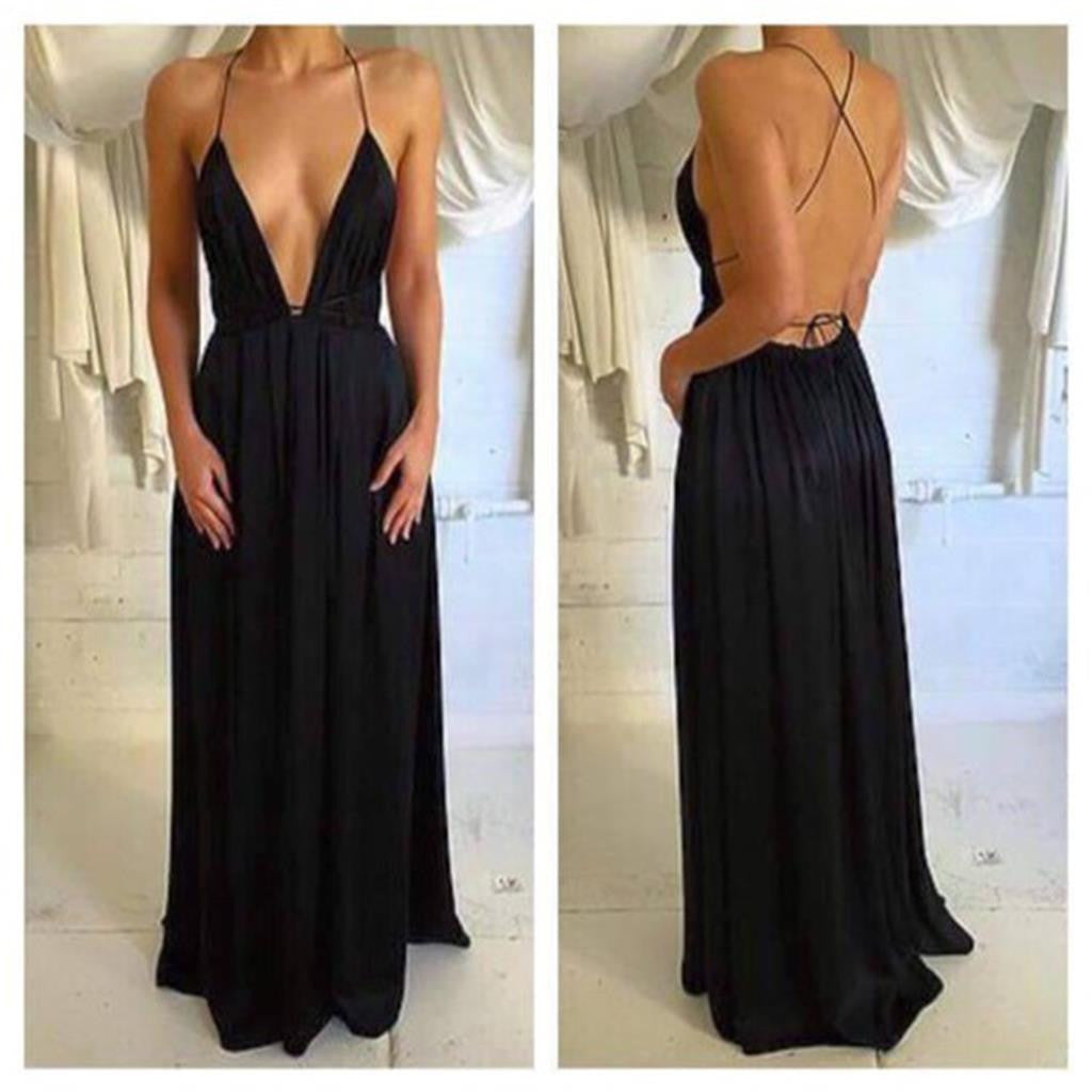 long black open back dress