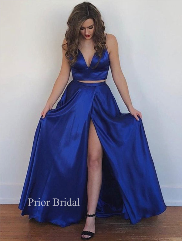 blue two piece prom dress