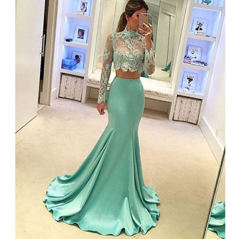 long sleeve fishtail prom dress
