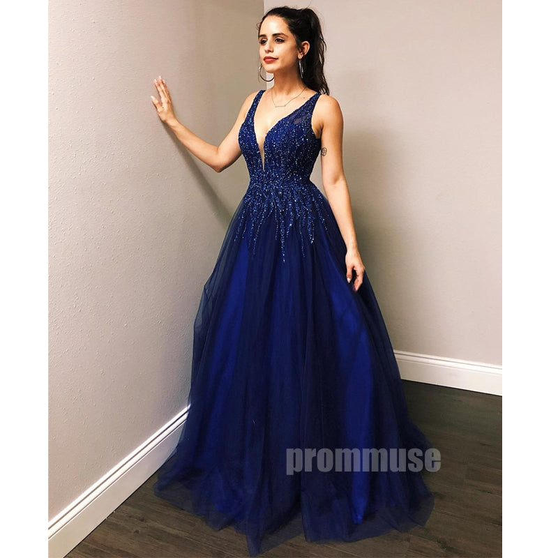 royal blue tulle prom dress