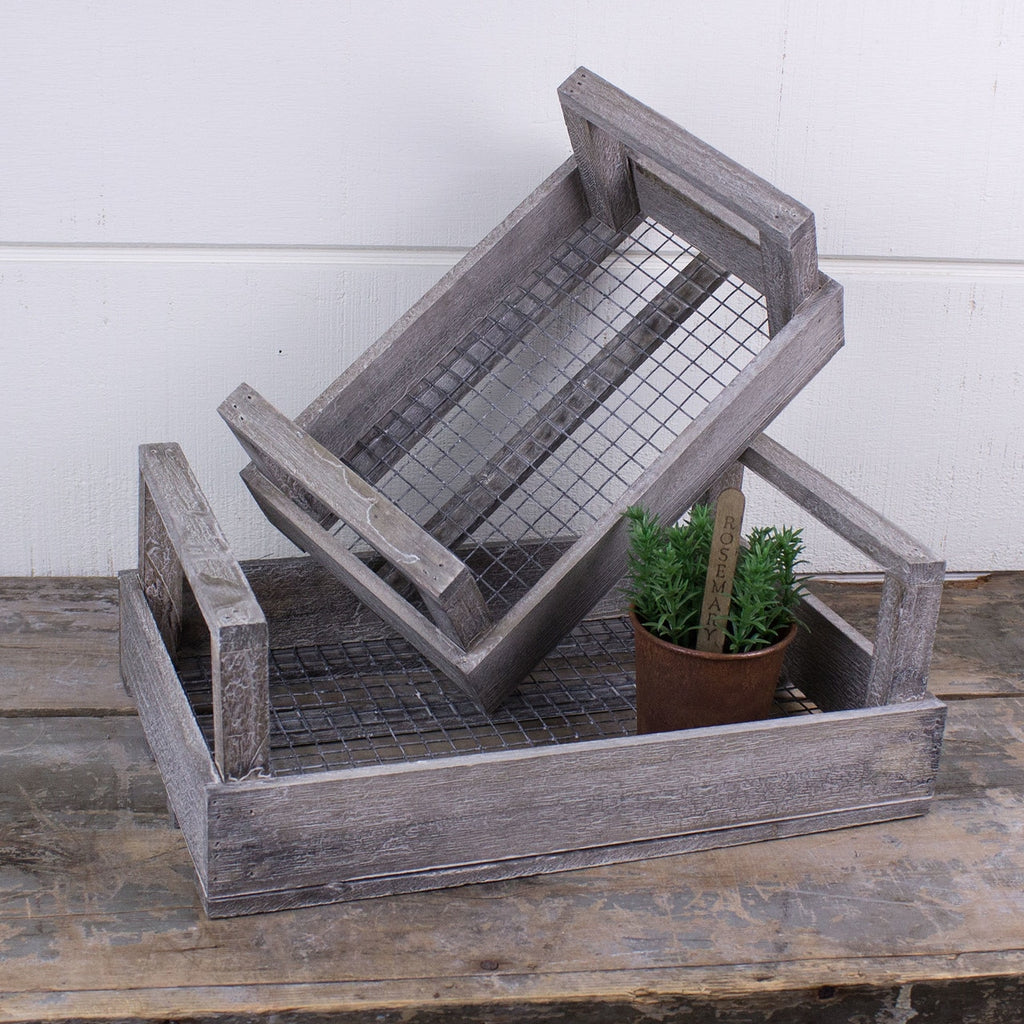 Wooden Tray With Raised Handle (Set of 2)