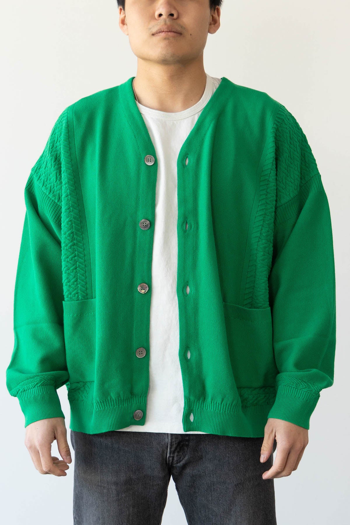 Yashiki - Hanaikada Cardigan - Kelly Green - Canoe Club