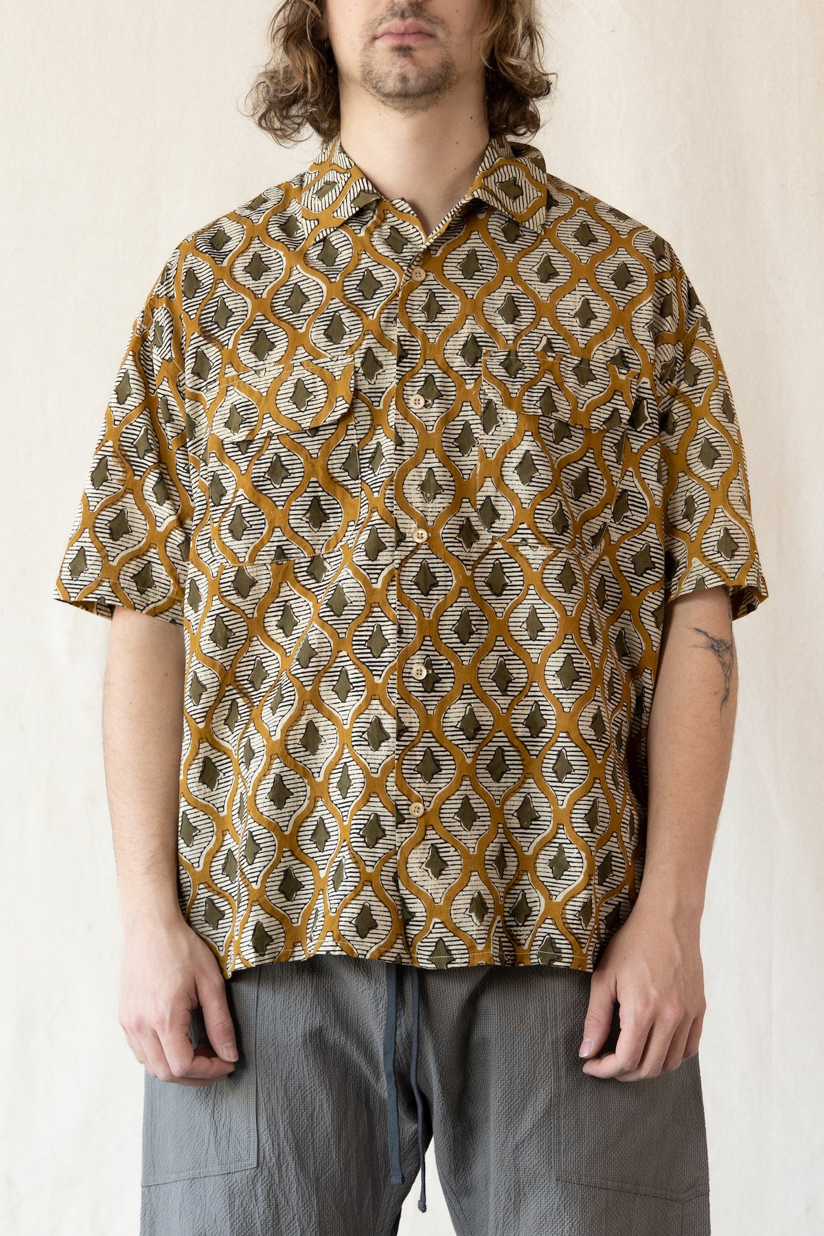 ts(s) - Ethnic Print Short Sleeve Shirt - Khaki - Canoe Club