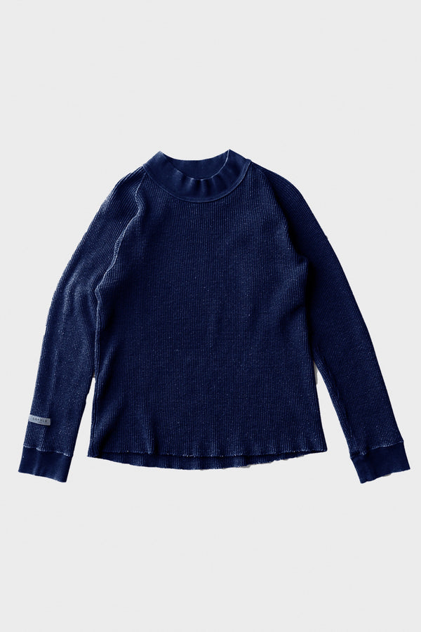 Silk Noel Organic Waffle Farm Mock Neck - Authentic Indigo