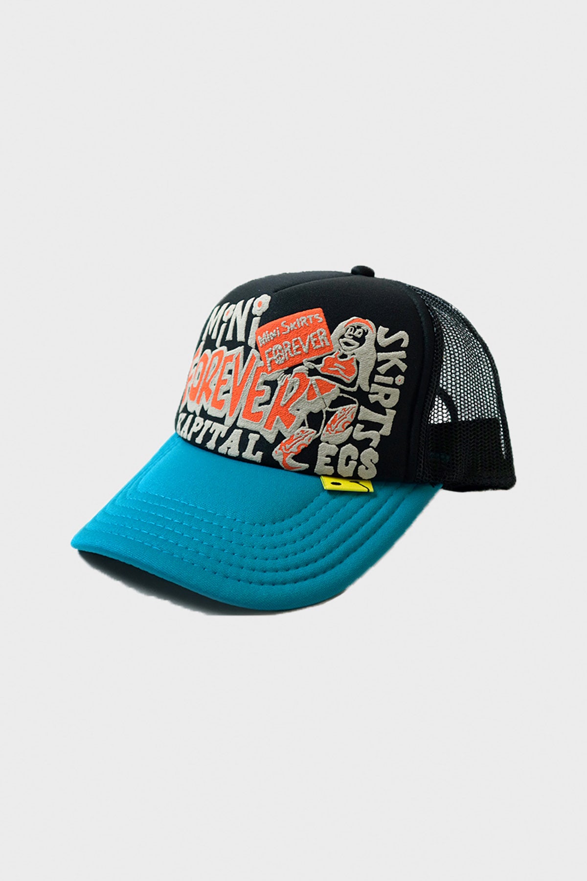 KAPITAL LEGS MiNi SKiRTs FOREVER Trucker Cap | Black/Turquoise