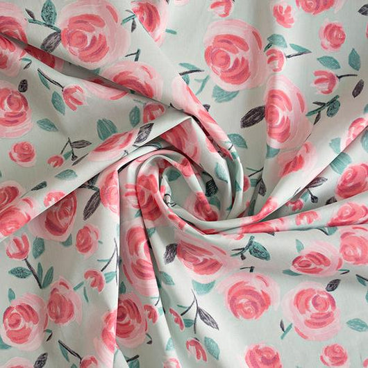 Lisa Comfort Cotton Lawn All the Roses - Mint Fabric - Cotton Reel Studio