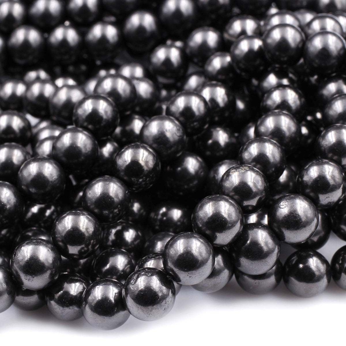 15.5" Strand RUSSIAN SHUNGITE 14mm Barrel and 6mm Round Beads NATURAL 