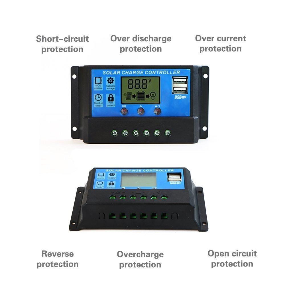1pc Solar Panel Charger Controller Battery Regulator USB LCD 12V/24V 10/20/30A 