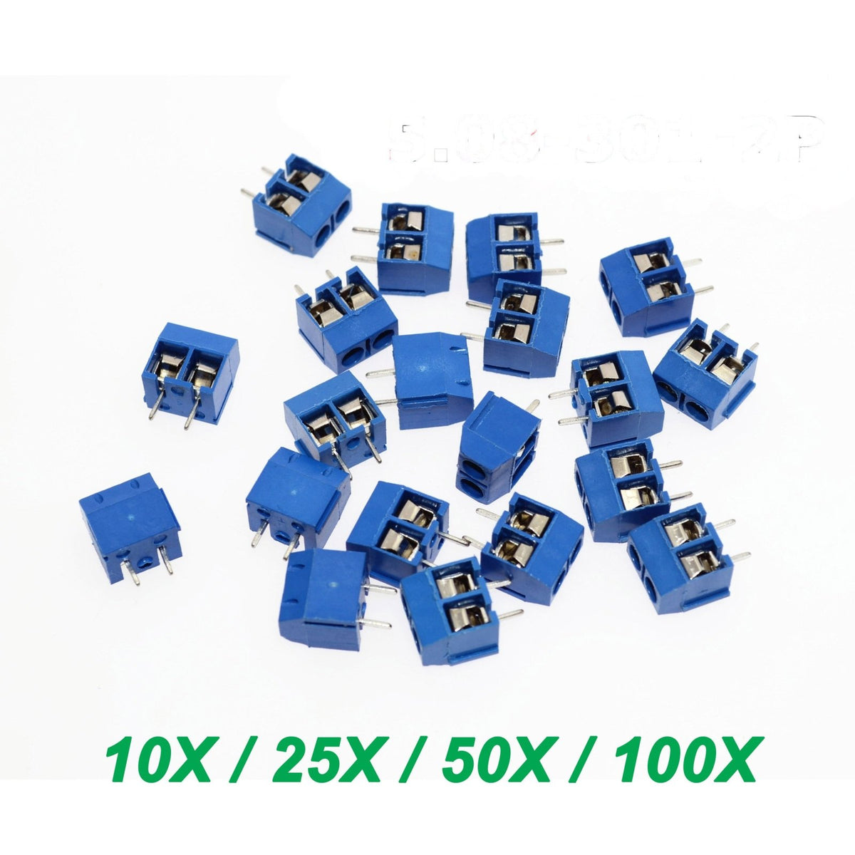 10Pcs blue 2-pin pitch screw terminal block connector 5.08mm panel pcb mount FO 