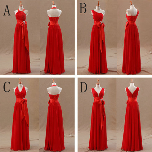 red chiffon bridesmaid dresses