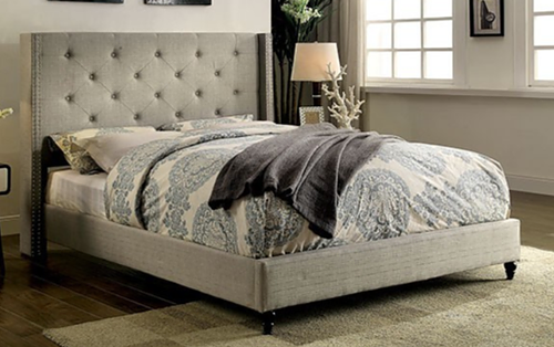 Annabel Linen Upholstered Button-tufted Platform Bed - @ARFurnitureMart