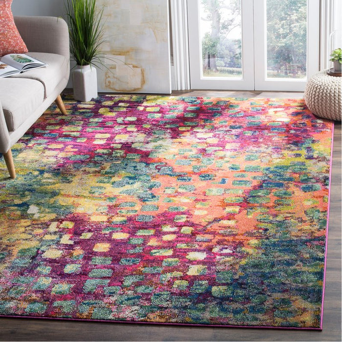 Annabel Power Loom Pink/Green/Yellow Area Rug Size: Rectangle 3' x 5'