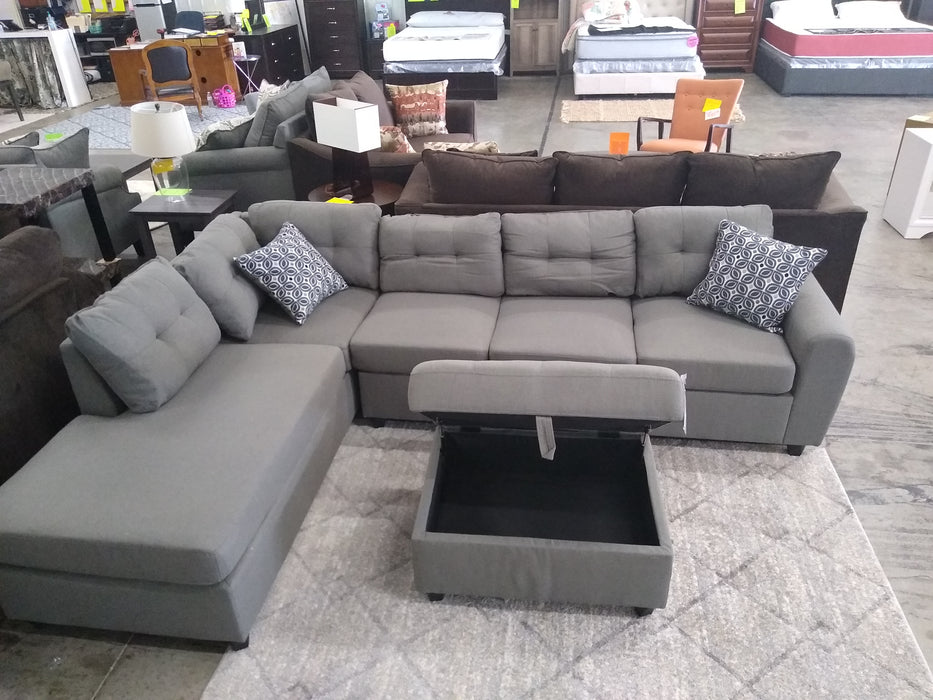 Steel Gray Linen Sectional with Ottoman (500413)