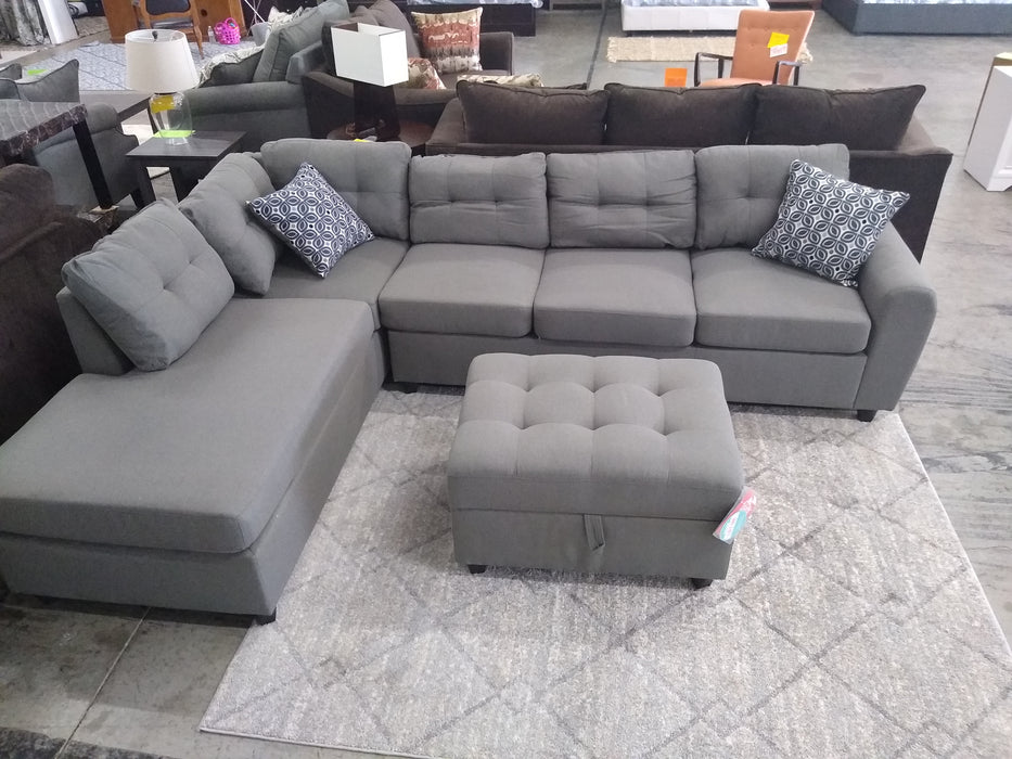 Steel Gray Linen Sectional with Ottoman (500413)