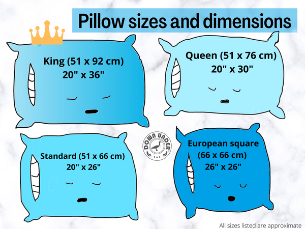 Pillow sizes and dimensions
