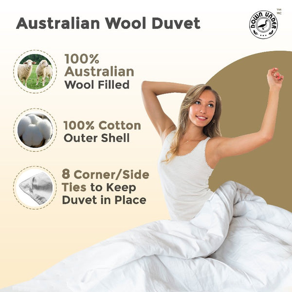 Luxury Australian Wool Filled Duvet or Pillow with Cotton Casing 10.5-13.5 Tog 
