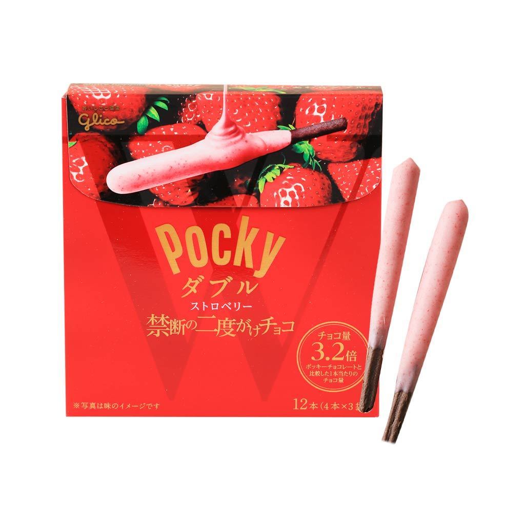 glico pocky double strawberry biscuit stick - 3 bags