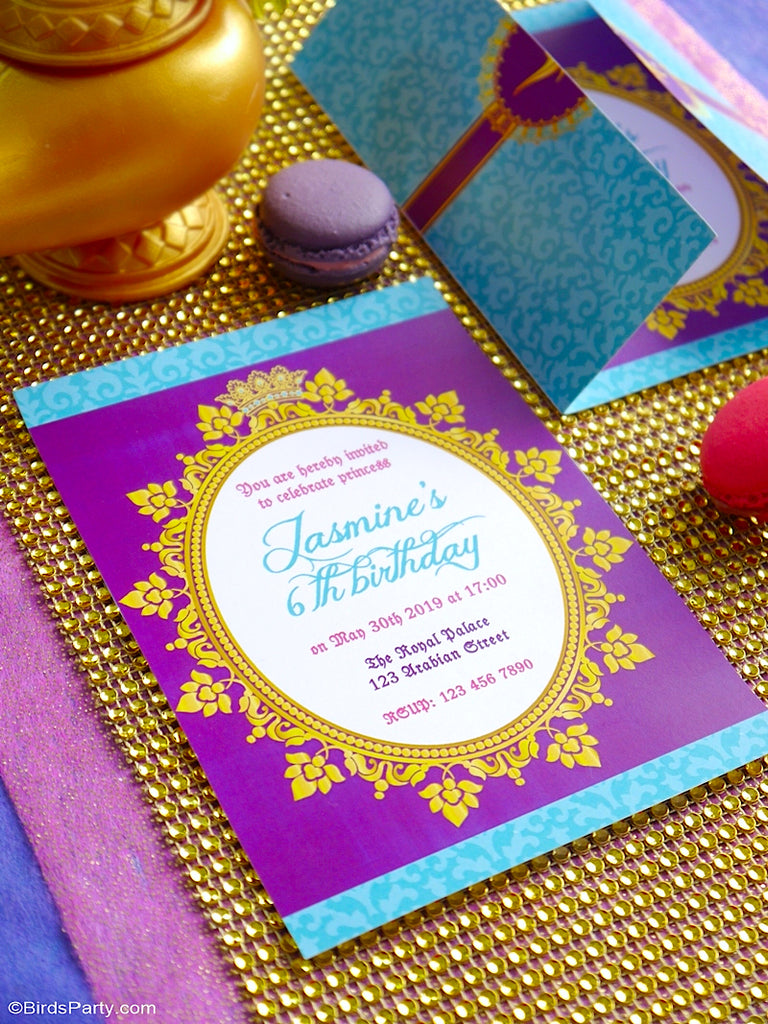 Princess Jasmine Birthday Party Printables Invites | BirdsParty.com