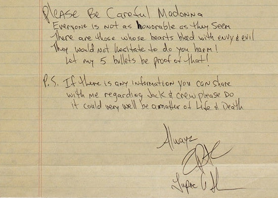 Tupac Shakur Madonna letter