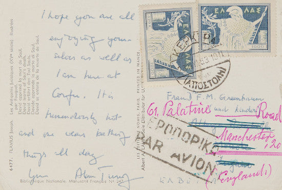 Alan Turing postcard to his psychiatrist
