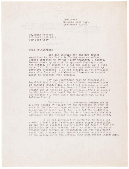 Albert Einstein WW2 letter