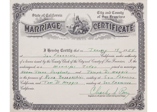 Monroe DiMaggio certificate 