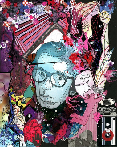 Ode To Elvis Costello - collage & paint pen, 11" x 14" - 2012 - Prints Available