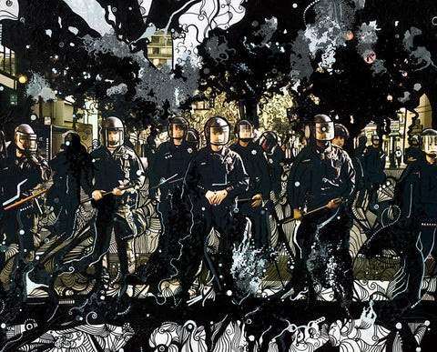 Riot Cops - Photography & Paint Pen - 11" x 14" - SOLD - Prints Available