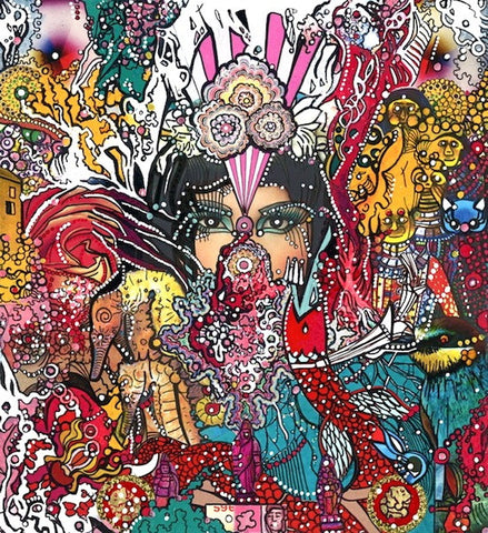 Ganesha Nagarani - Collage & Paint Pen, 12" x 12" - Prints Available
