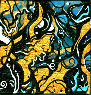 Gold Sea - Acrylic & Paper, 4" x 4"