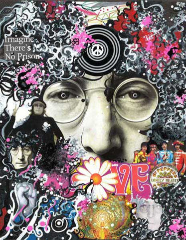 Lennon - Collage & Paint Pen, 11" x 14" - 2010 - SOLD - Prints Available
